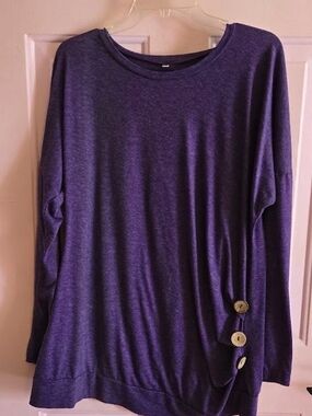 Purple Long Sleeve Button Accent Women's Top